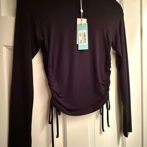 Chic Black Long Sleeve Top with Ruched Sides